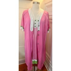 Vtg 60s‎ Nightgown & Robe Set Pink, White, Green Nylon Mod Nightie Lingerie Sz M